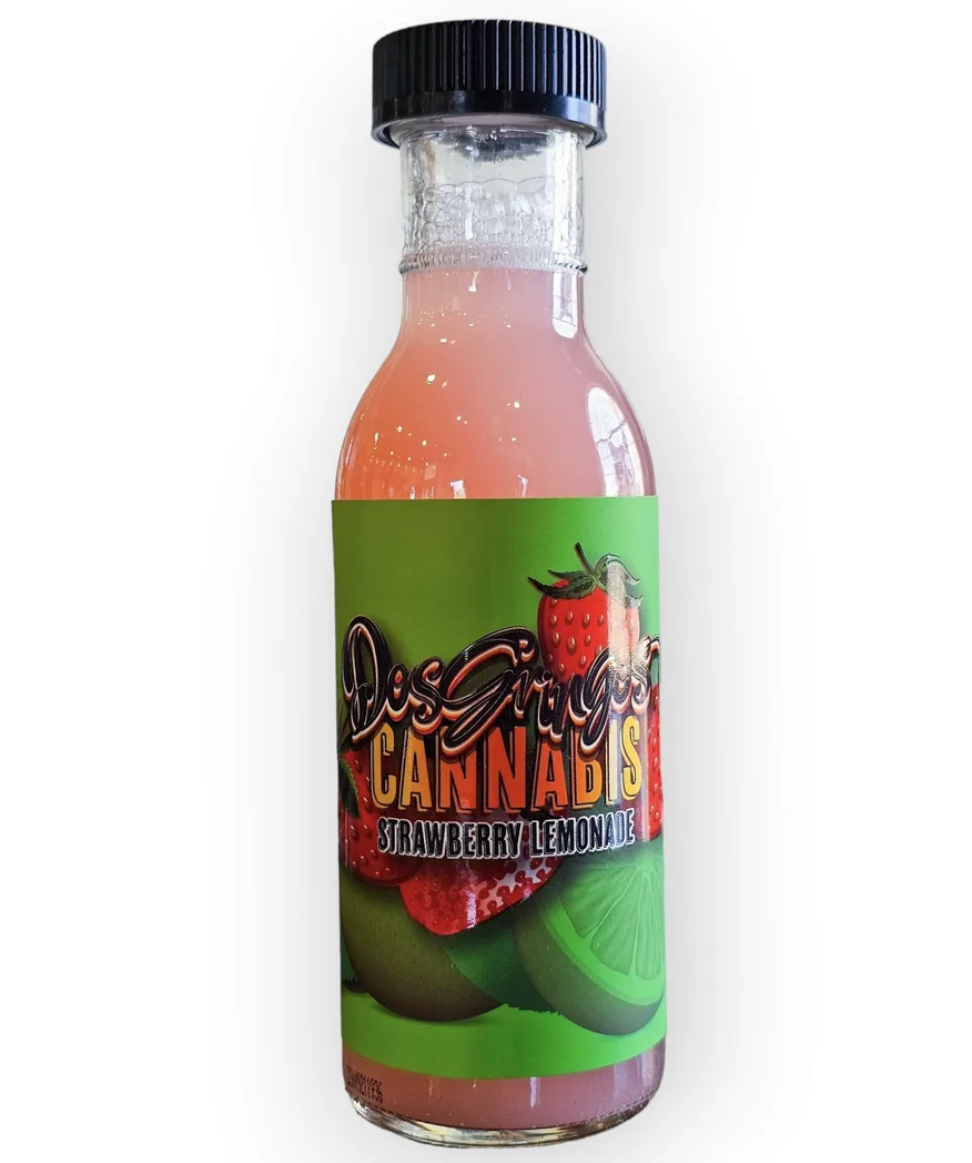 Dos Gringos Strawberry Lemonade cannabis-infused lemonade bottle at High Desert Relief in New Mexico