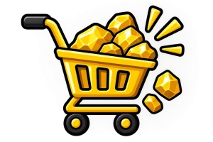 Shopping cart full of gold nuggets for Gold Strike cart bonuses