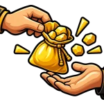 Hand passing a bag of gold nuggets to a friend