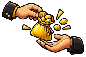 Hand passing a bag of gold nuggets to a friend