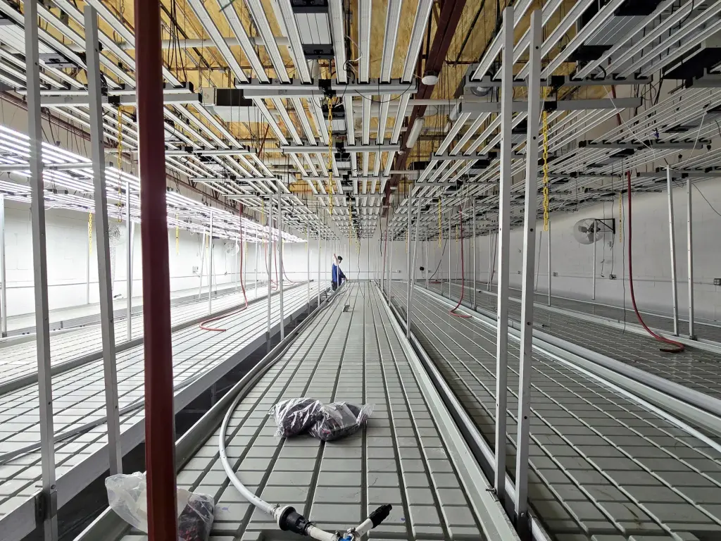 Empty High Desert Relief indoor grow room being cleaned and reset between cannabis harvests